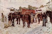Giovanni Fattori Strada di campagna con i contadini e soldati Sweden oil painting artist